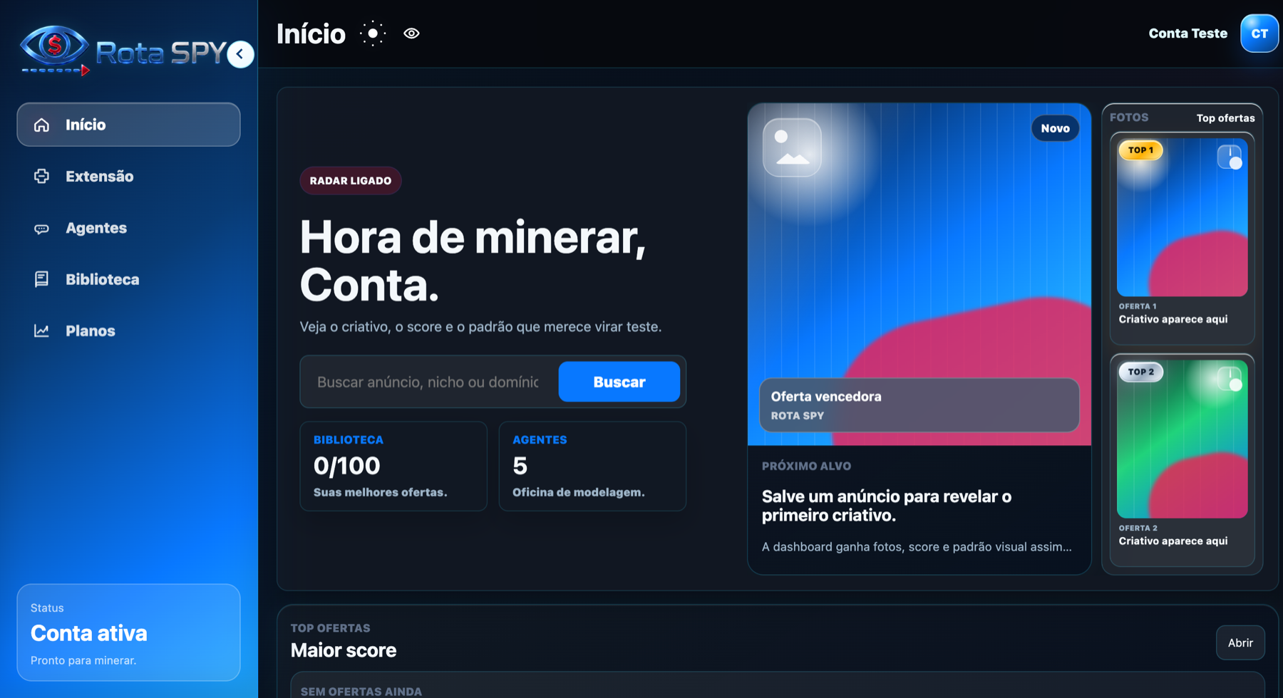 Dashboard da Rota SPY com ranking de ofertas
