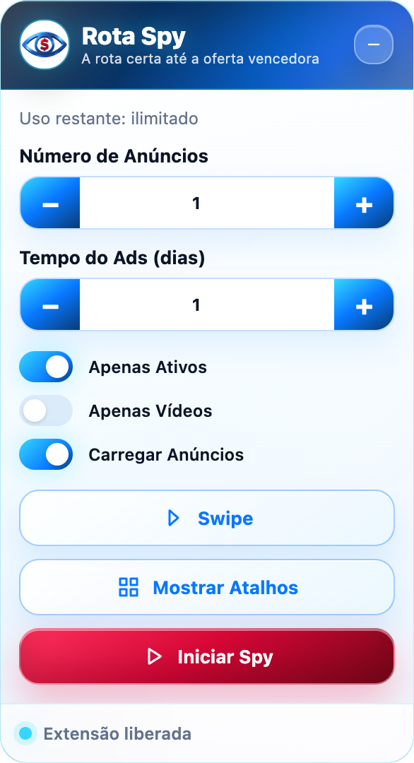 Painel da extensão Rota SPY com controles de mineração